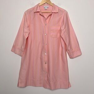 NATORI Collared Button Front Striped Peachy Pink Cotton Preppy Night Shirt S